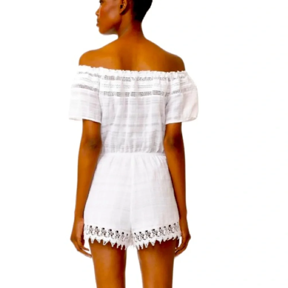 BB DAKOTA boutique white gauze off shoulder romper women’s size medium - Picture 1 of 17